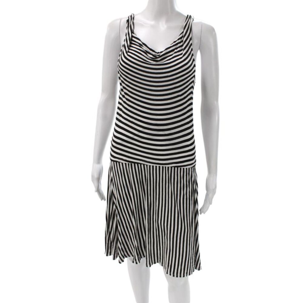 Ella Moss Women Black Striped Cowl Neck Tank Dress Nautical Sleeveless Size S